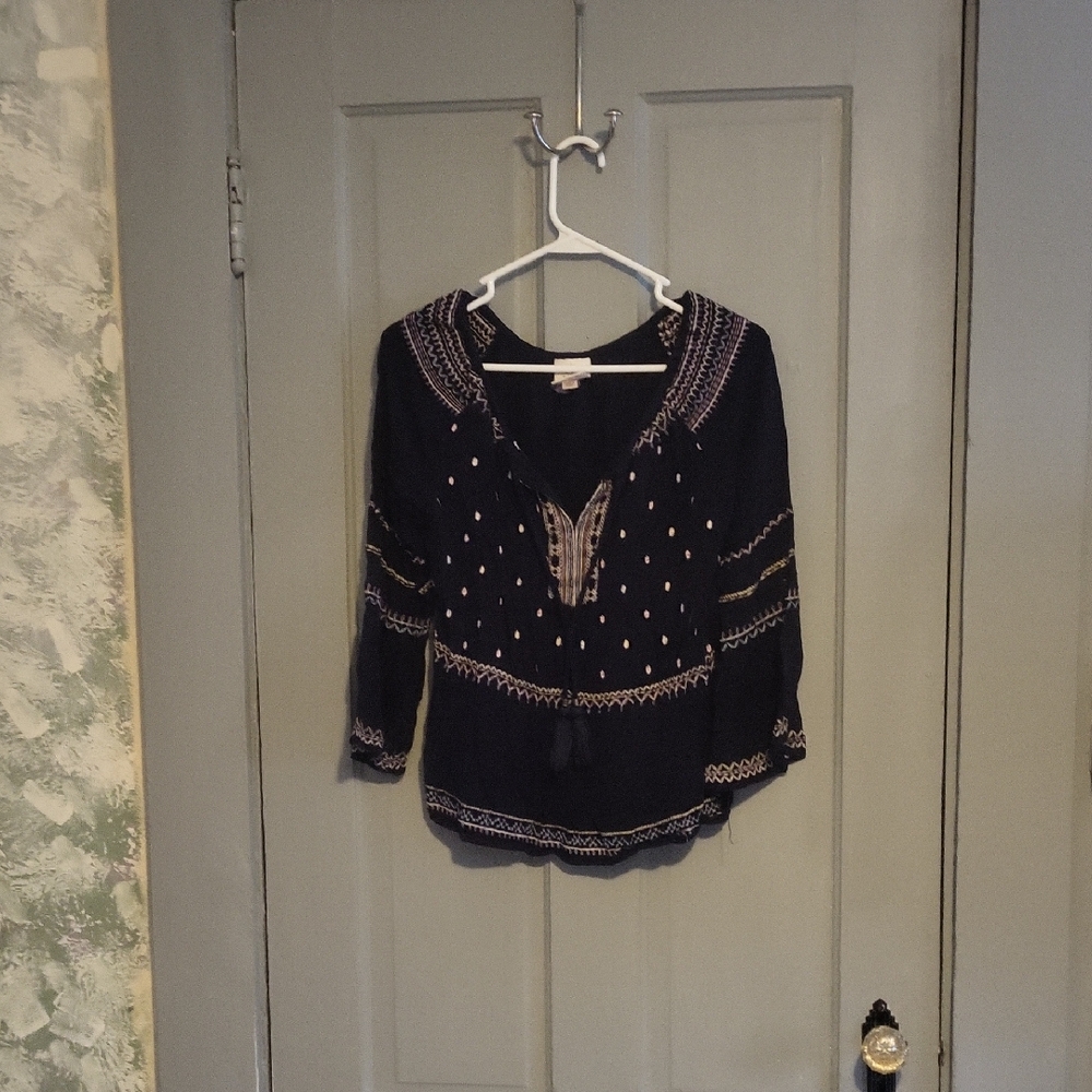 Knox Rose Navy Embroidered Blouse